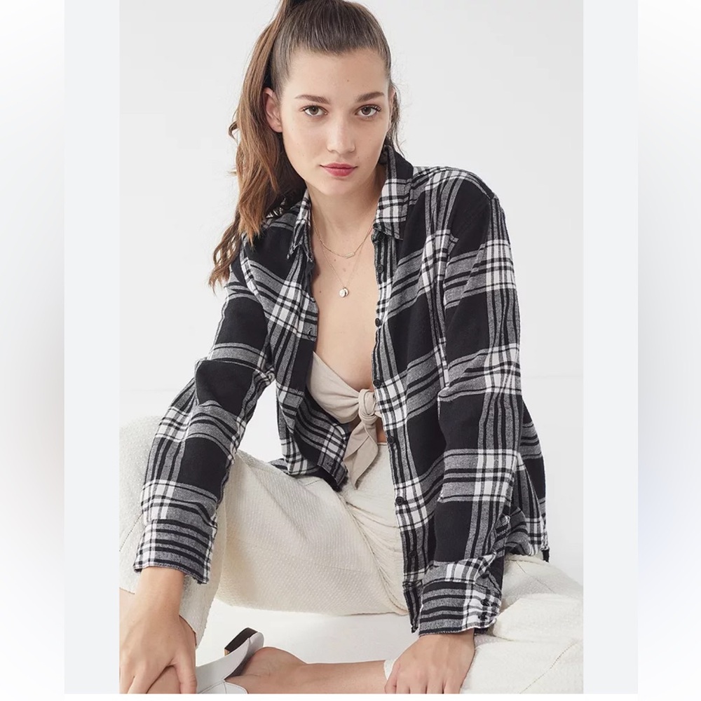 Urban Outfitters BDG Flannel Shirt Shacket Black and White Plaid Size M